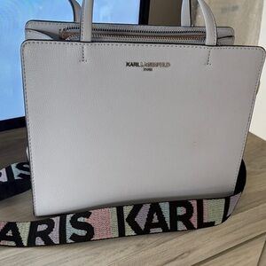 Karl Lagerfeld Gray/Purple Satchel with Multicolor Strap